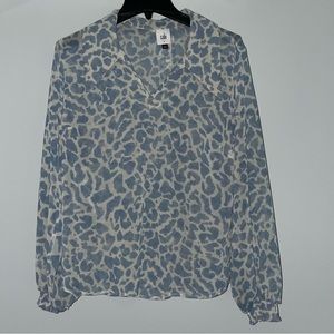CAbi Blue and White Animal Print Blouse